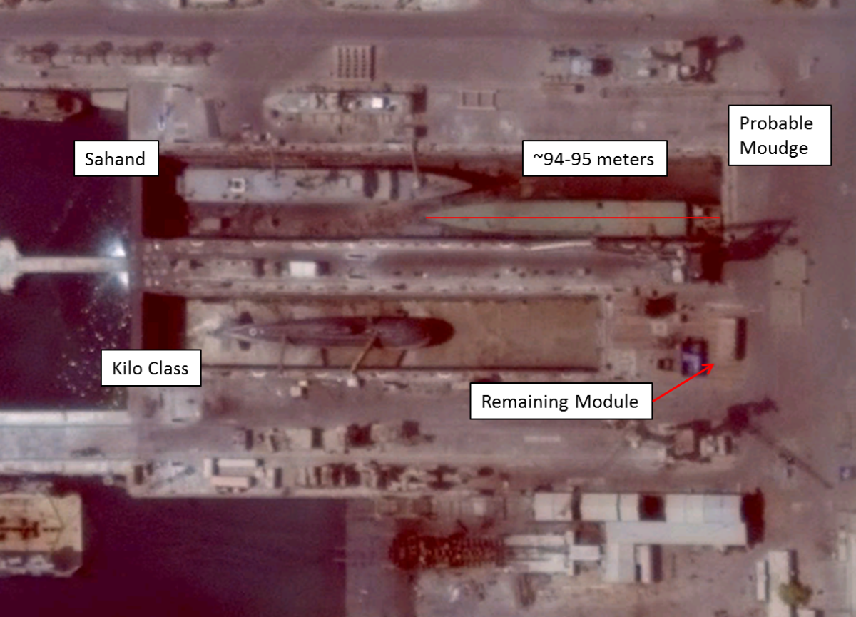 Satellite imagery from September 2014 shows new construction activity at a dry dock at Iran’s Bander Abbas naval base.