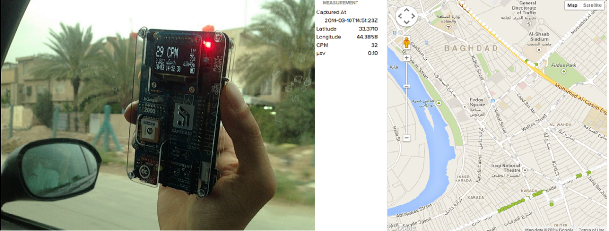 Safecast Open Data collection by monitoring radiation in Baghdad, Iraq, 2014
