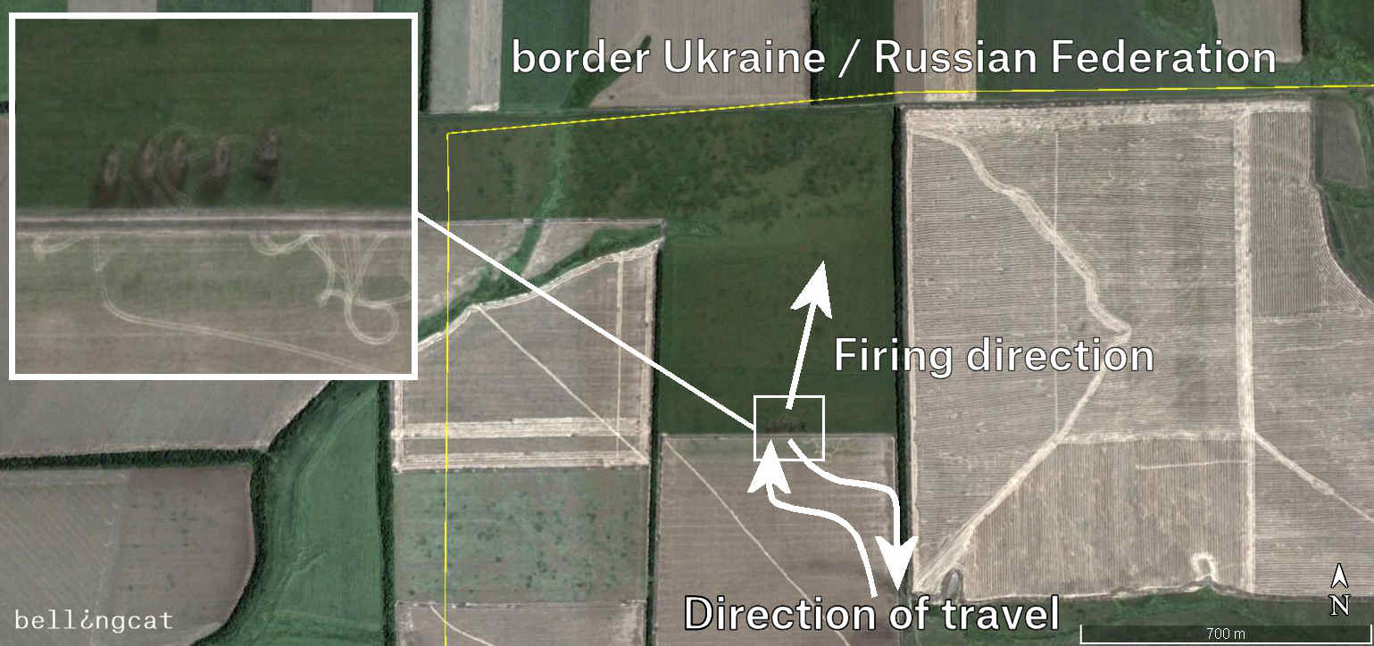 The visible tracks that lead to the site come from further inside Russian territory.