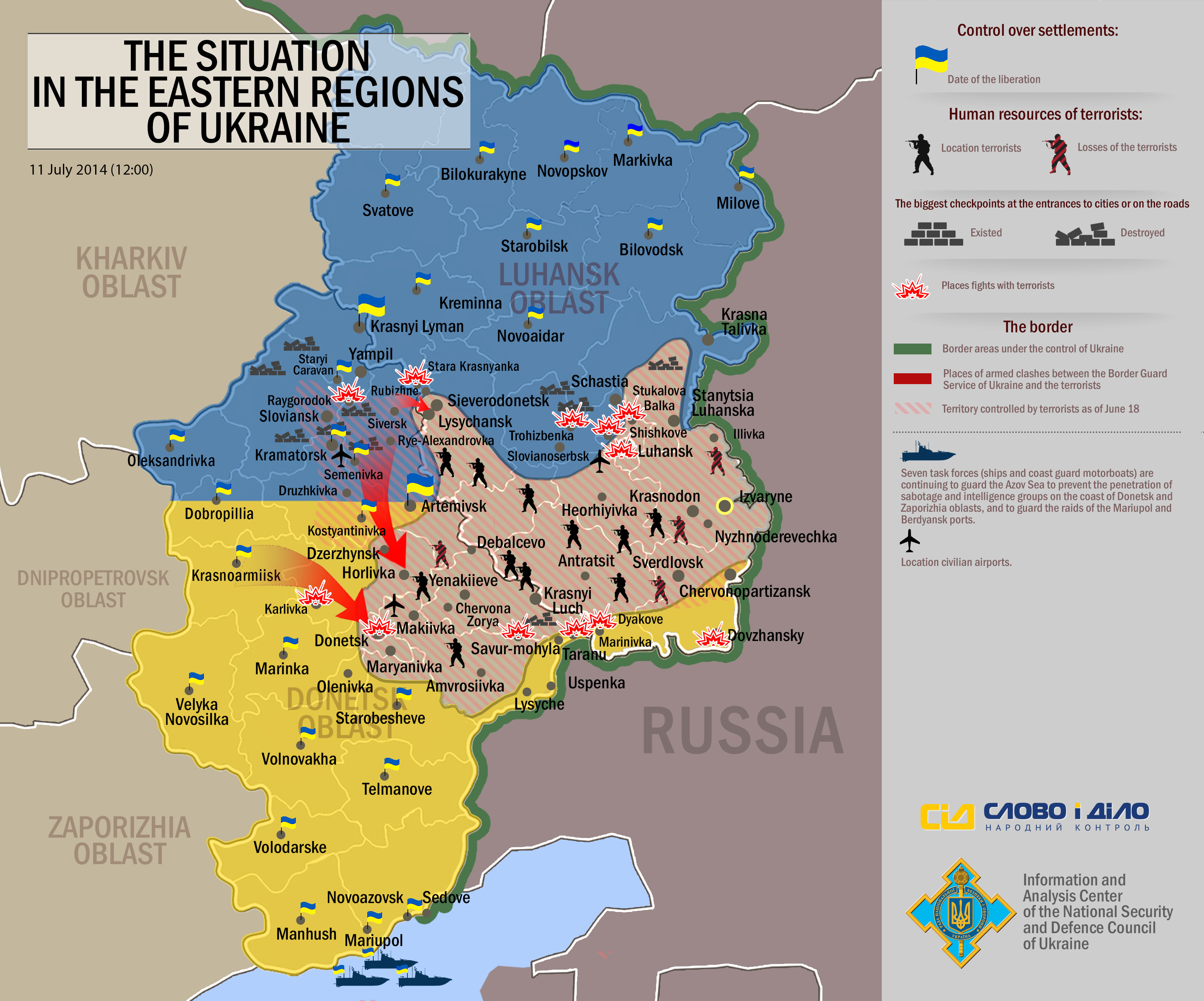 The situation in the eastern regions of Ukraine on 11 July 2014. Image courtesy of the National Security and Defense Council of Ukraine.