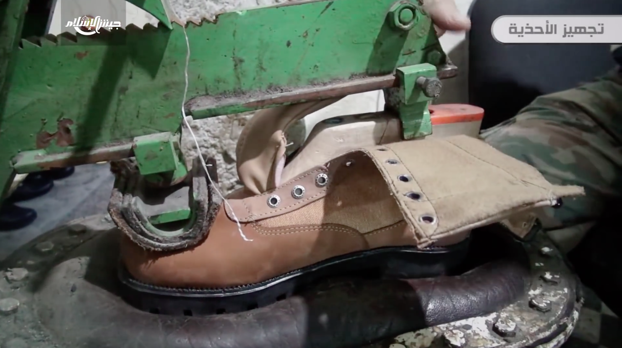 Boots being made at a Jaish al-Islam run factory