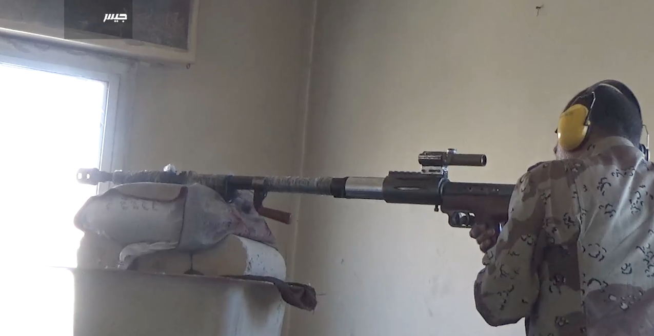 A 12.7mm Jaish al-Islam sniper rifle built with what appears to be a re-purposed Chinese W-85 heavy machine gun barrel