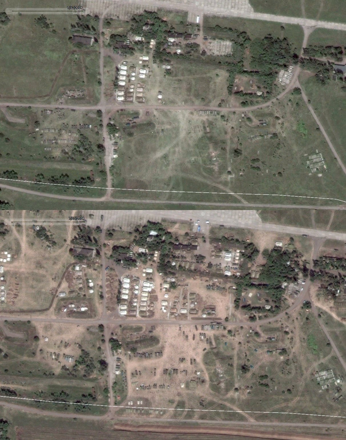 Top: July 12, Kramatorsk airfield Bottom: July 23, Kramatorsk airfield